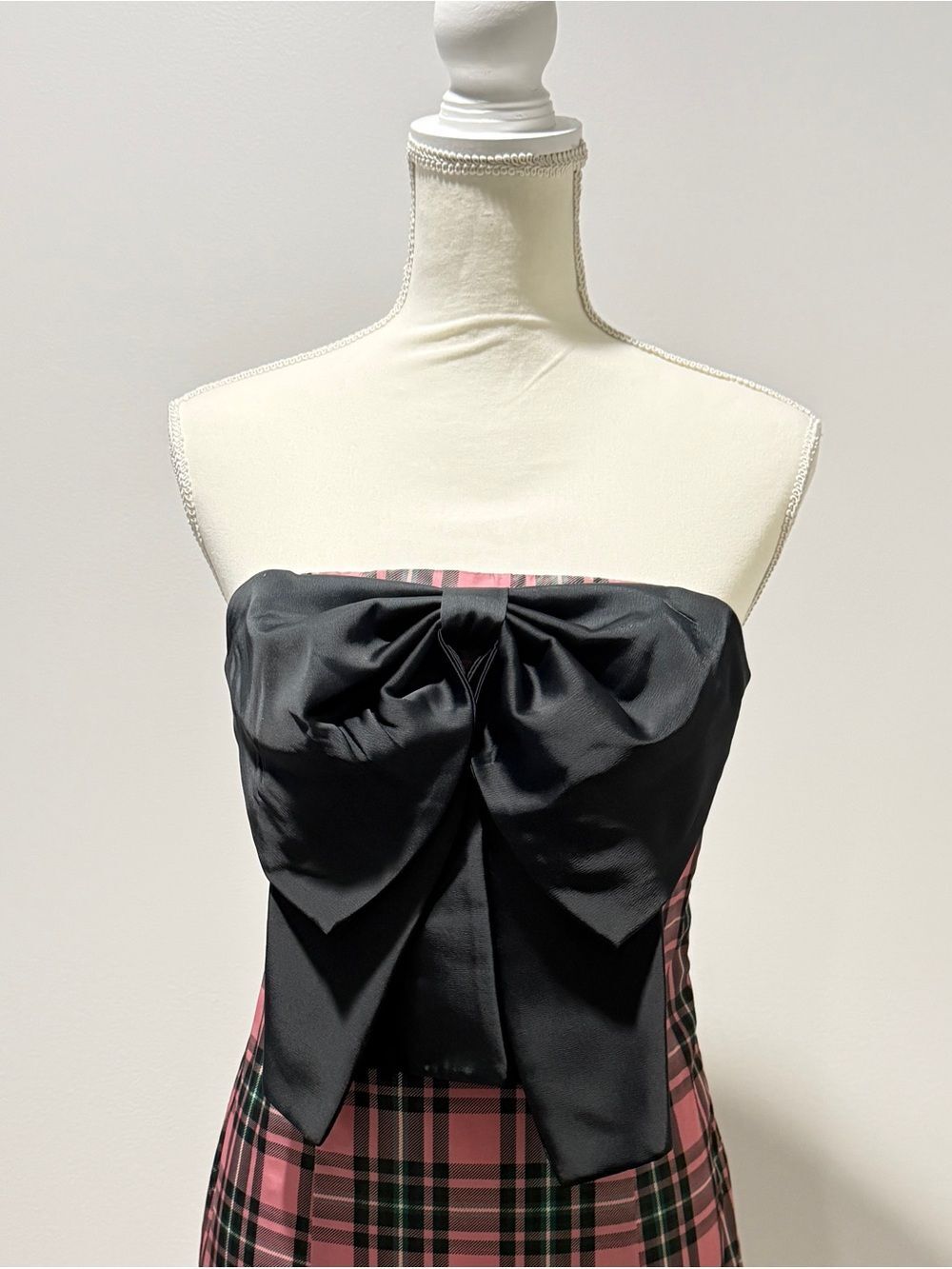 Kimchi Blue Emmery Strapless Plaid Bow Mini Dress NWT M Pink Black
